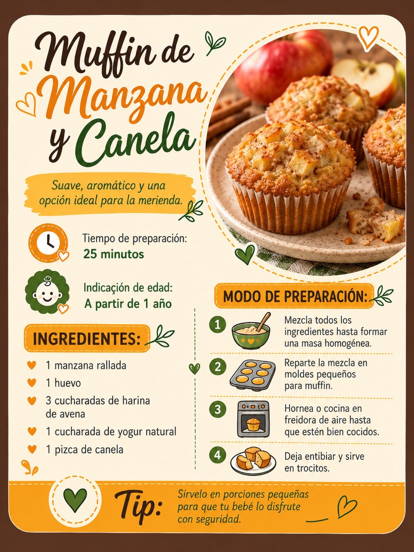 Receta: Muffin de manzana y canela