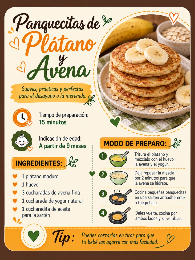 Receta: Panquecitas de plátano y avena
