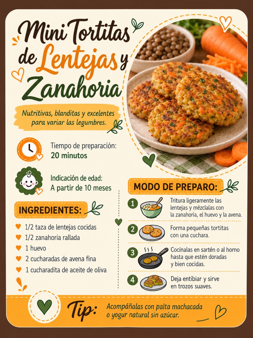 Receta: Mini tortitas de lentejas y zanahoria
