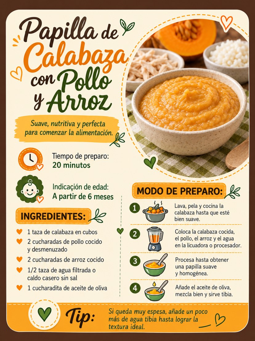 Receta: Papilla de calabaza con pollo y arroz